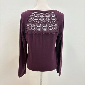Sparrow Anthropologie Purple Crochet Back Cashmere Blend Cardigan Sweater Medium